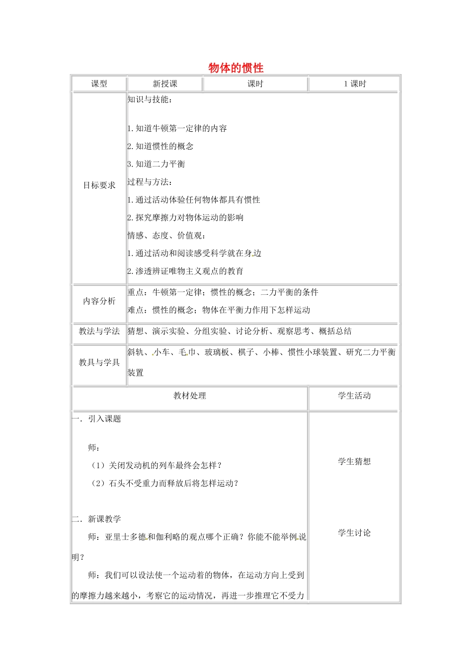江西省信丰县西牛中学九年级物理全册 11-5 物体的惯性教案2 新人教版_第1页