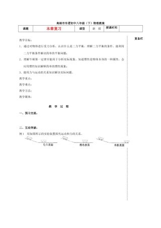 江苏省高邮市车逻初级中学八年级物理下册 第九章 复习教案 人教新课标版