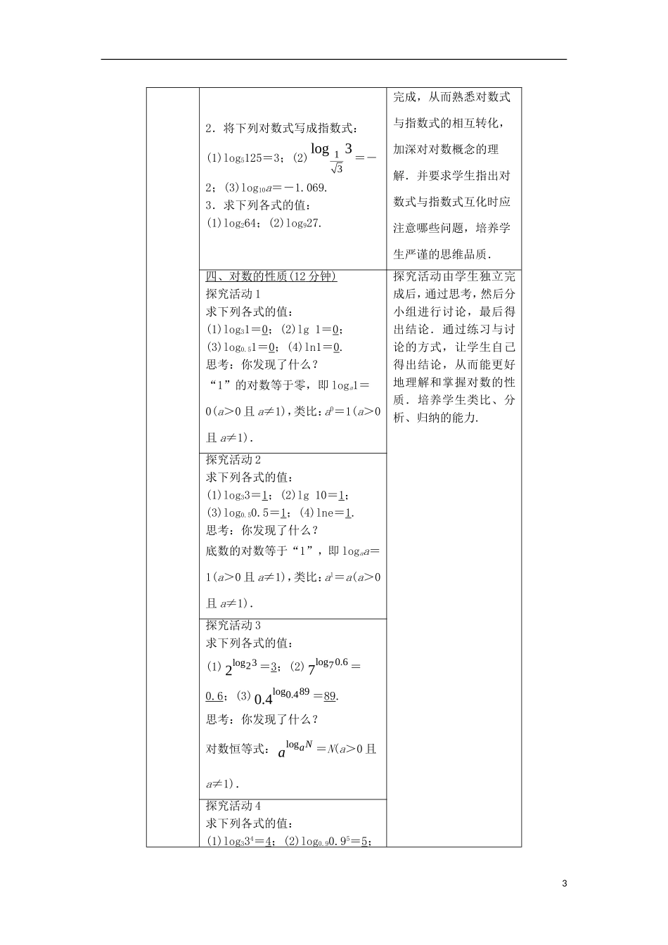 高中数学 第二章 基本初等函数（Ⅰ）2.2 对数函数 2.2.1 对数与对数运算教学设计 新人教A版必修1-新人教A版高一必修1数学教案_第3页