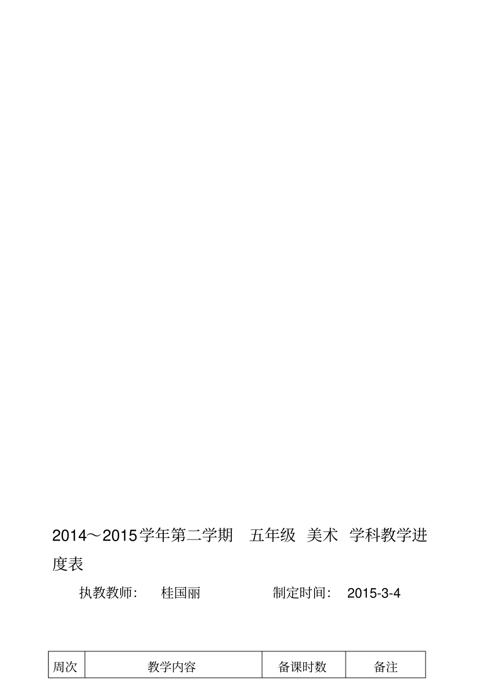 2012015学年下学期湘版五年级美术下册教学计划进度_第3页
