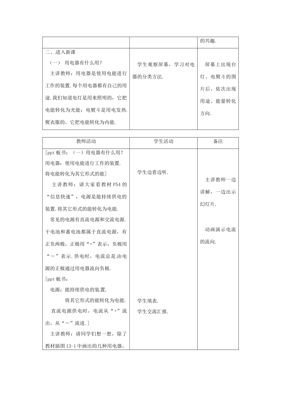 江苏省高邮市八桥镇初级中学九年级物理上册 第十三章《电路初探》一、初识家用电器和电路教学设计 苏科版_第2页