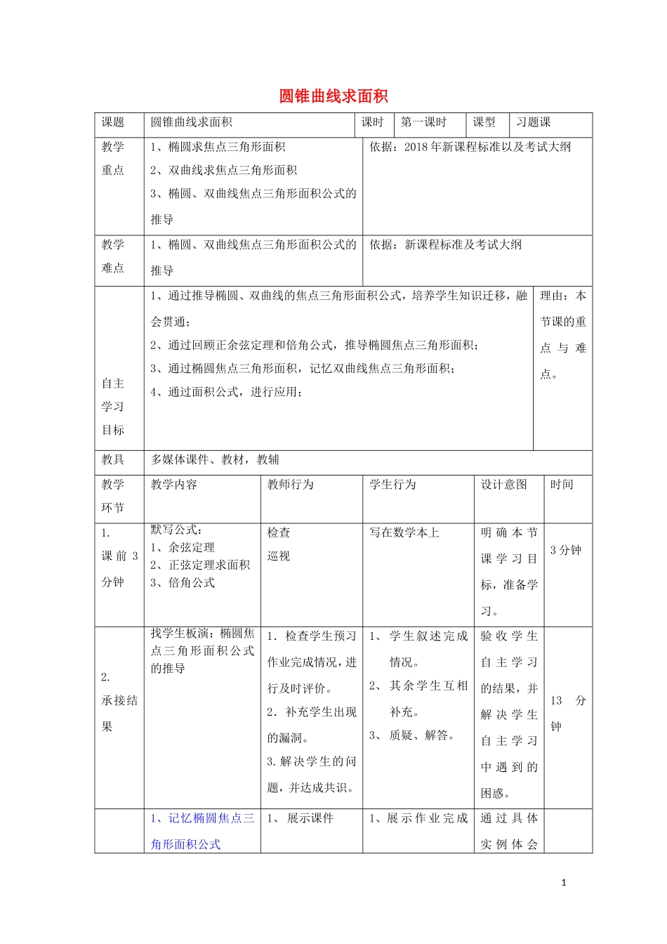 高中数学 第二章 圆锥曲线与方程 2.5 圆锥曲线求面积教案 新人教B版选修2-1-新人教B版高二选修2-1数学教案_第1页