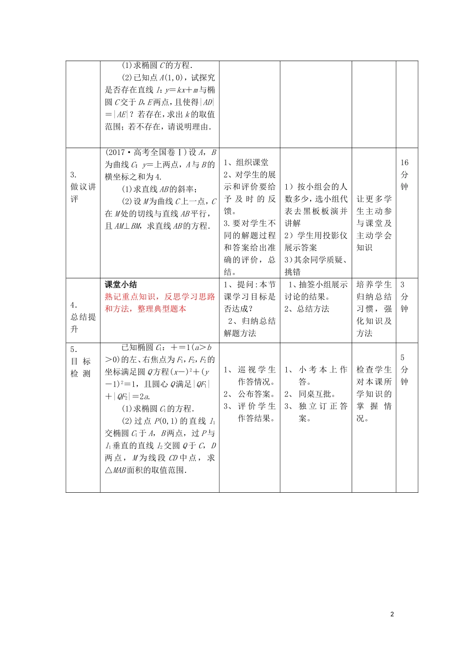 高中数学 第二章 圆锥曲线与方程 2.5 圆锥曲线的定义、性质直线与圆锥曲线（1）教案 新人教B版选修2-1-新人教B版高二选修2-1数学教案_第2页