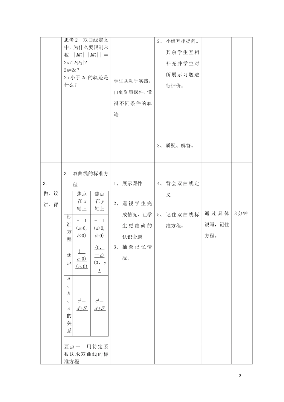 高中数学 第二章 圆锥曲线与方程 2.3 双曲线的标准方程（1）教案 新人教B版选修2-1-新人教B版高二选修2-1数学教案_第2页