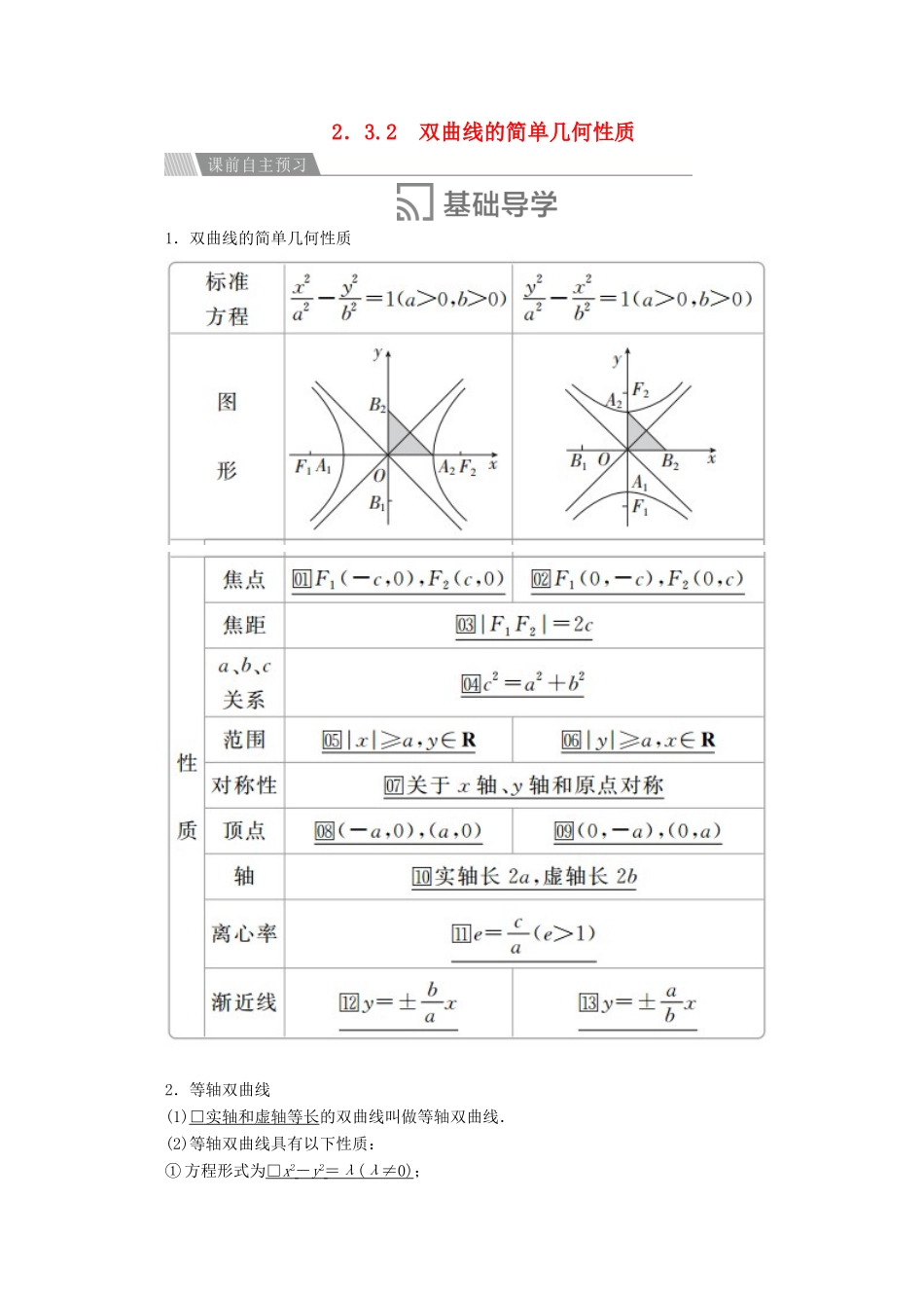 高中数学 第二章 圆锥曲线与方程 2.3 双曲线 2.3.2 双曲线的简单几何性质讲义 新人教A版选修2-1-新人教A版高二选修2-1数学教案_第1页