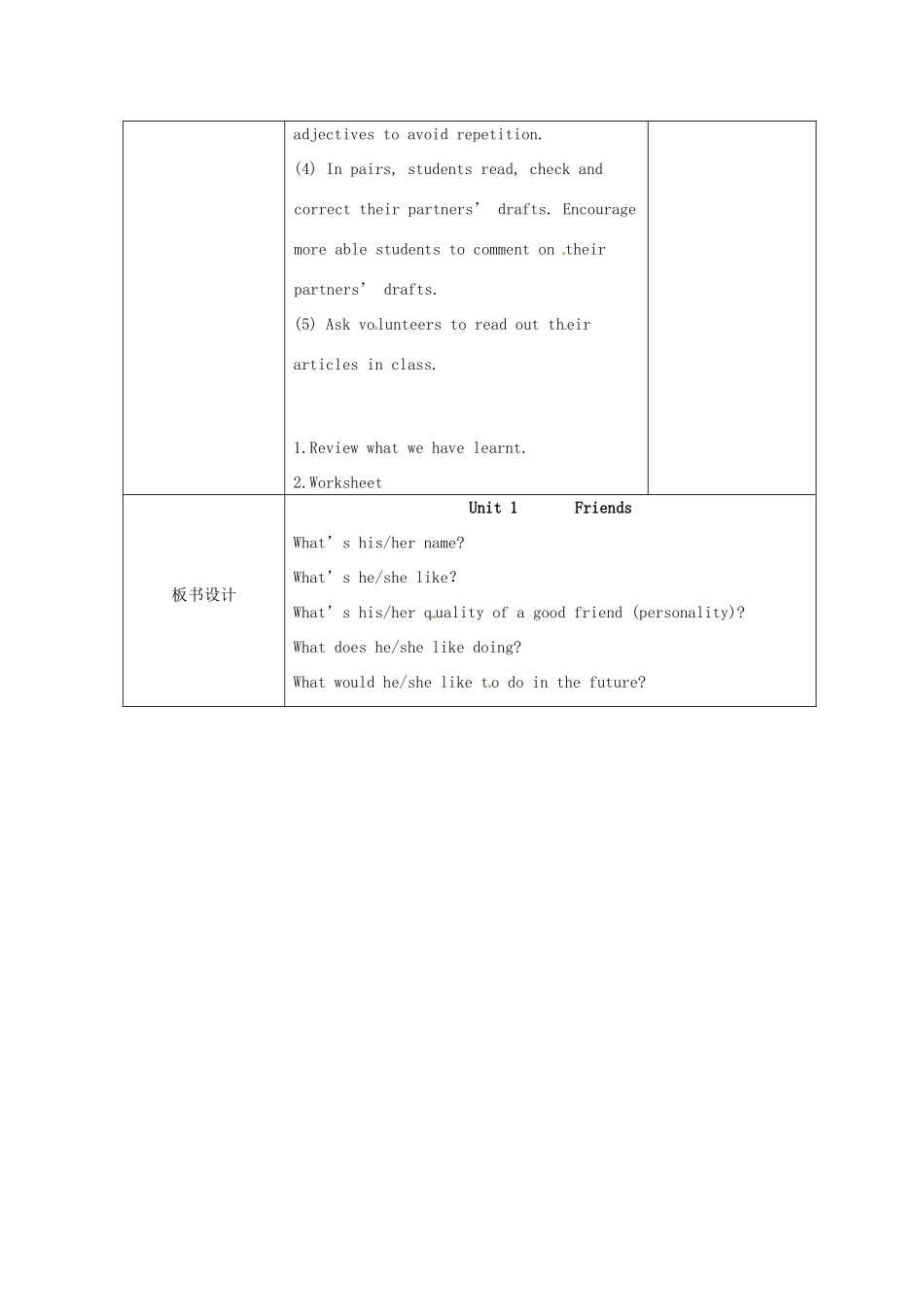 江苏省连云港灌云县龙苴中学八年级英语上册 Unit 1 Friends-Main task教案 牛津版_第3页