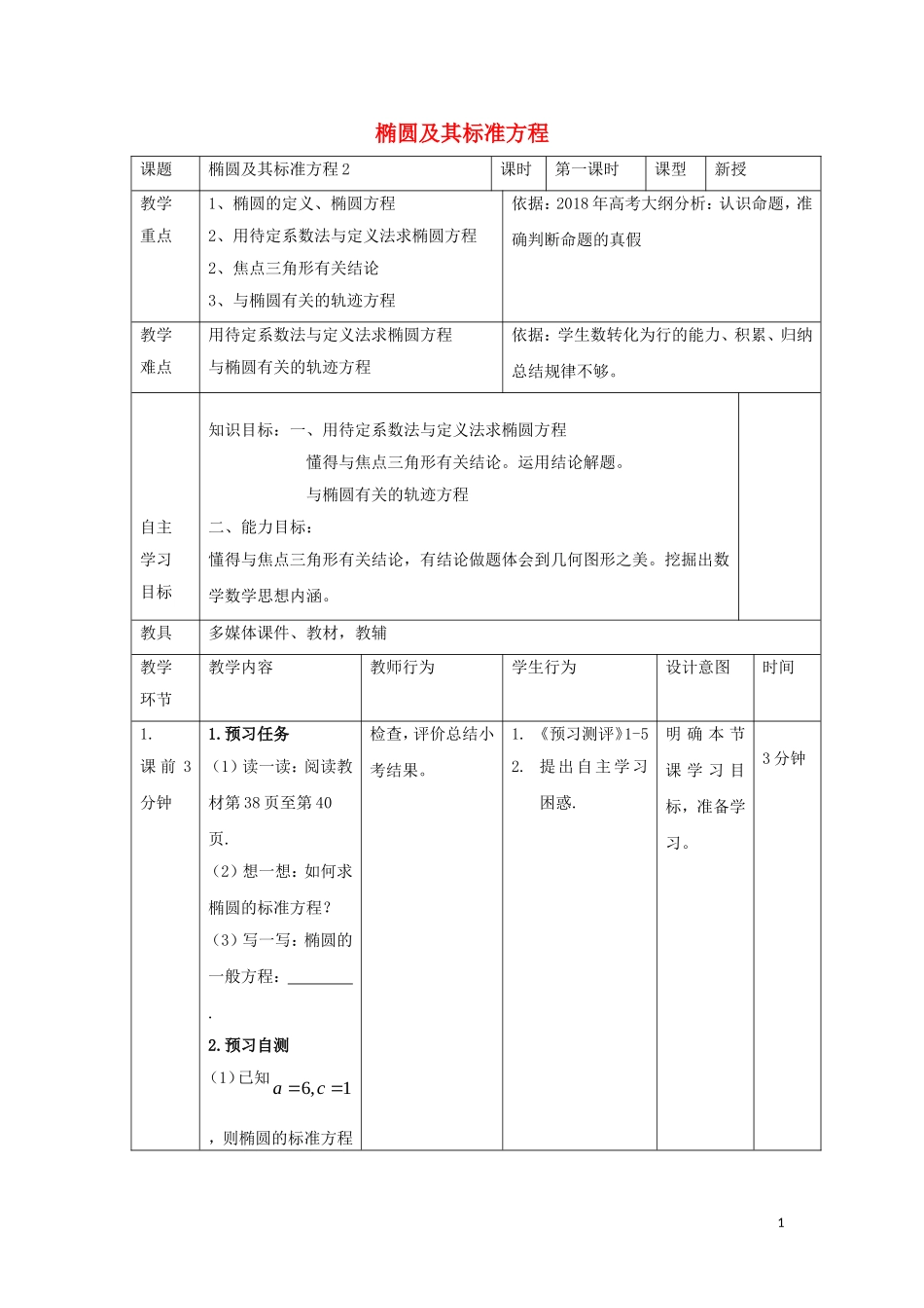 高中数学 第二章 圆锥曲线与方程 2.1.1 椭圆及其标准方程（2）教案 新人教B版选修2-1-新人教B版高二选修2-1数学教案_第1页