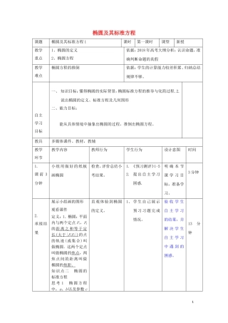 高中数学 第二章 圆锥曲线与方程 2.1.1 椭圆及其标准方程（1）教案 新人教B版选修2-1-新人教B版高二选修2-1数学教案