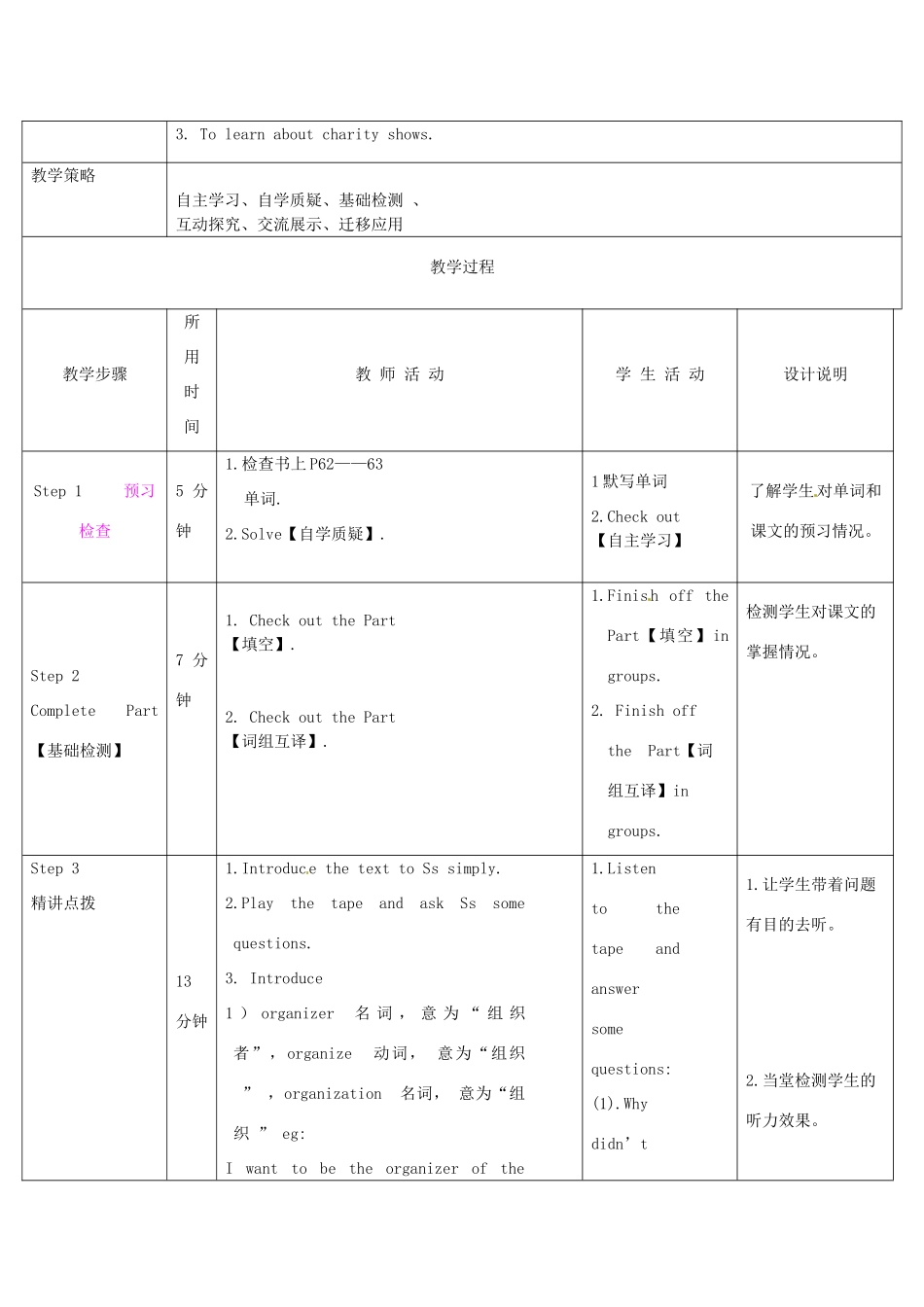 江苏省连云港市灌云县龙苴中学八年级英语下册 Unit 4 A charity show（Reading） 教学设计 人教新目标版_第3页