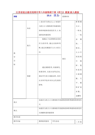 江苏省连云港市岗埠中学八年级物理下册《浮力》教案 新人教版