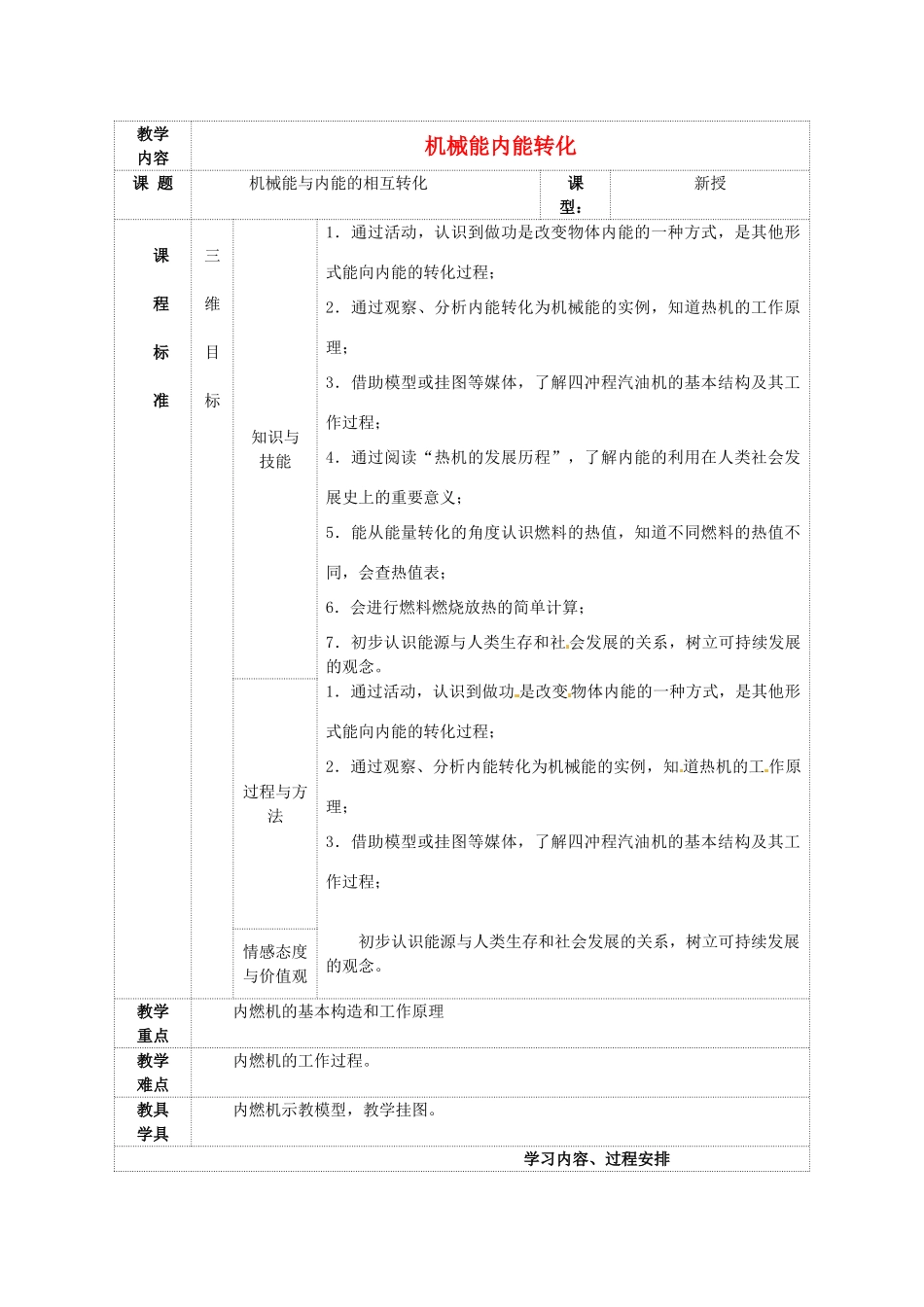 江苏省连云港市岗埠中学九年级物理上册 机械能内能转化教案（2） 苏科版_第1页