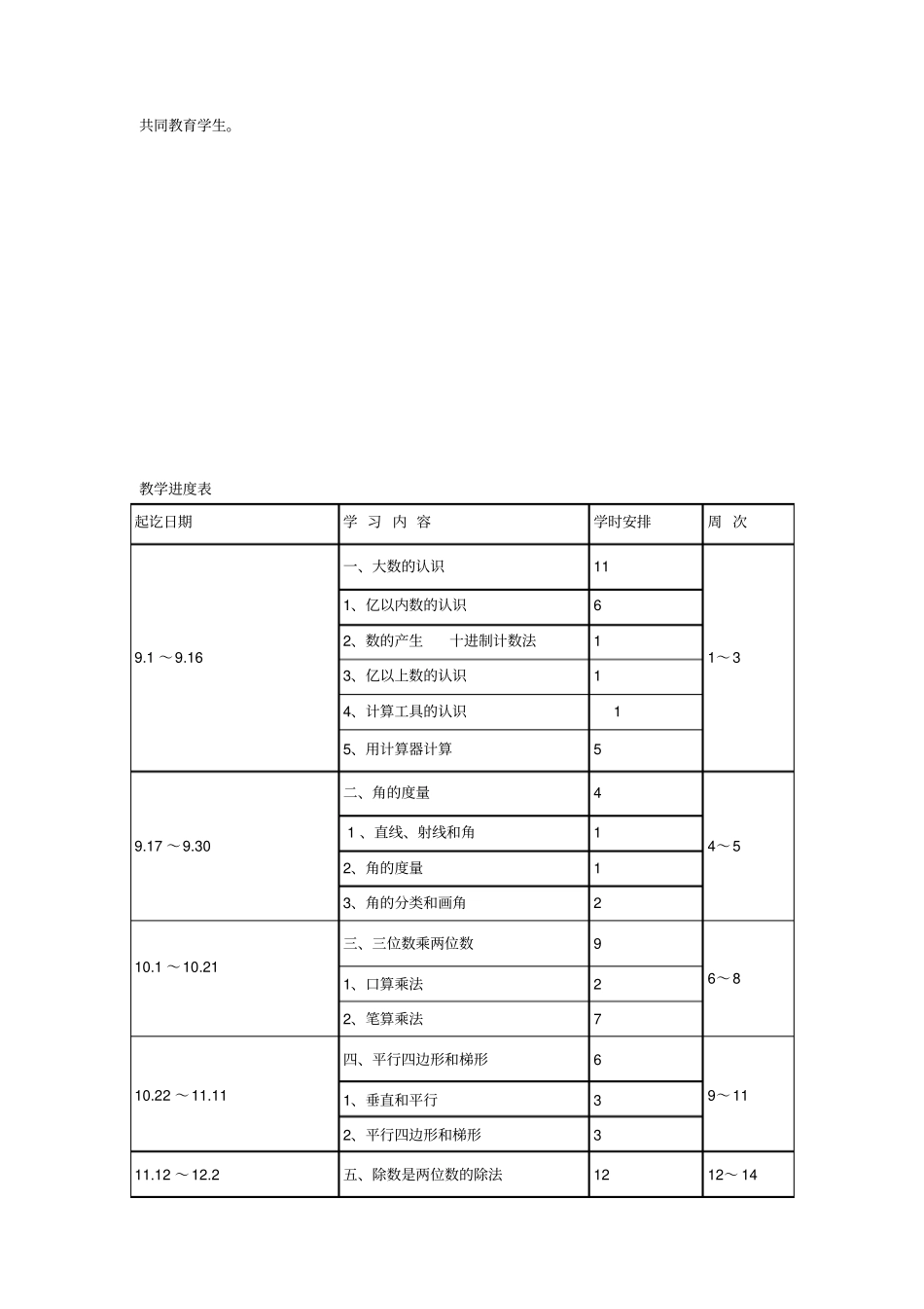 2012017学年人教版四年级上册数学教学工作计划_第3页