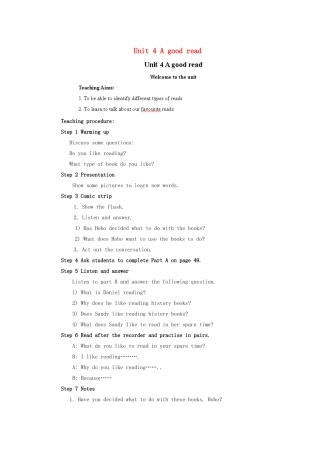 江苏省盐城市永丰初级中学八年级英语下册 Unit 4 A good read教案 （新版）牛津版