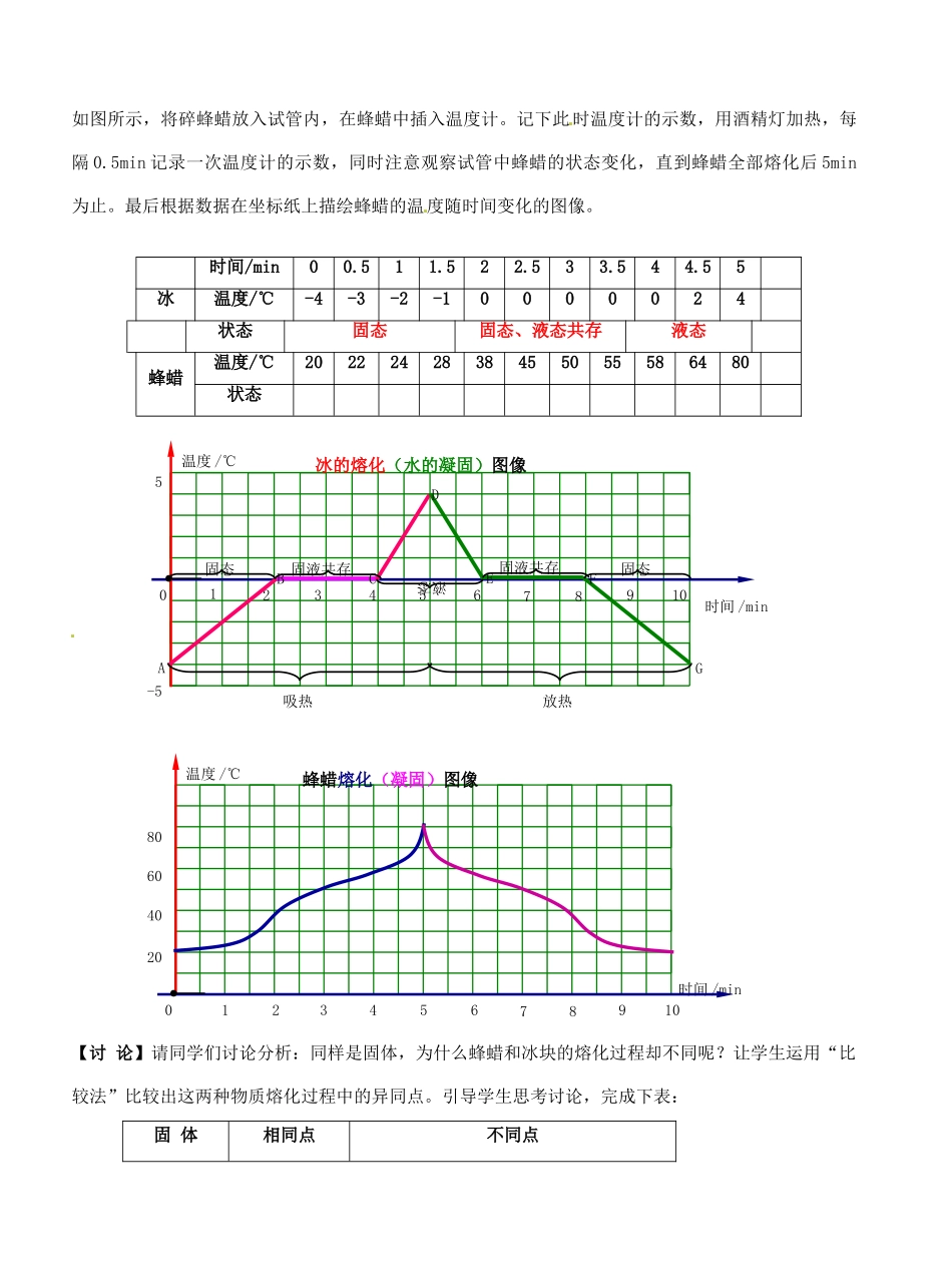 江苏省盐城东台市唐洋镇八年级物理上册《2.3   熔化和凝固（1）》教案 新人教版_第3页