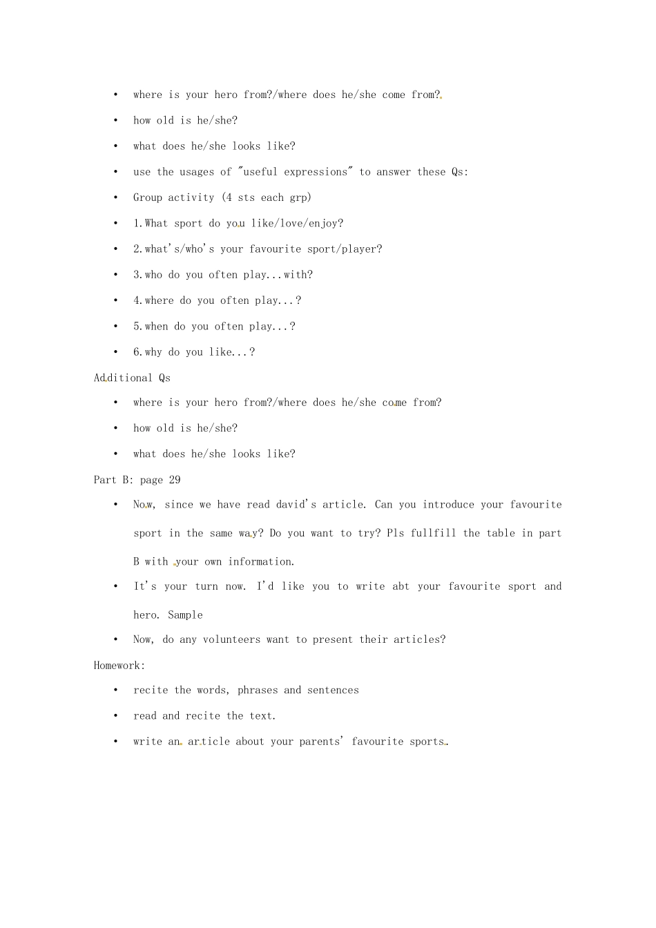 江苏省灌南县实验中学七年级英语上册《Unit2 let's play sports Task》教案 牛津版_第2页