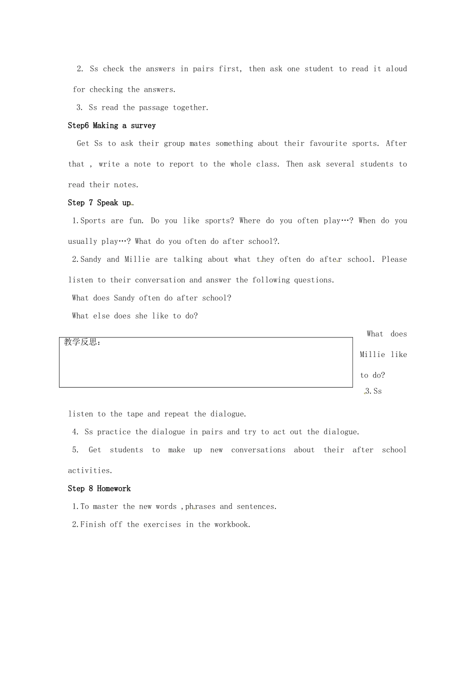 江苏省灌南县实验中学七年级英语上册《Unit2 let's play sports Integrated Skills》教案 牛津版_第2页