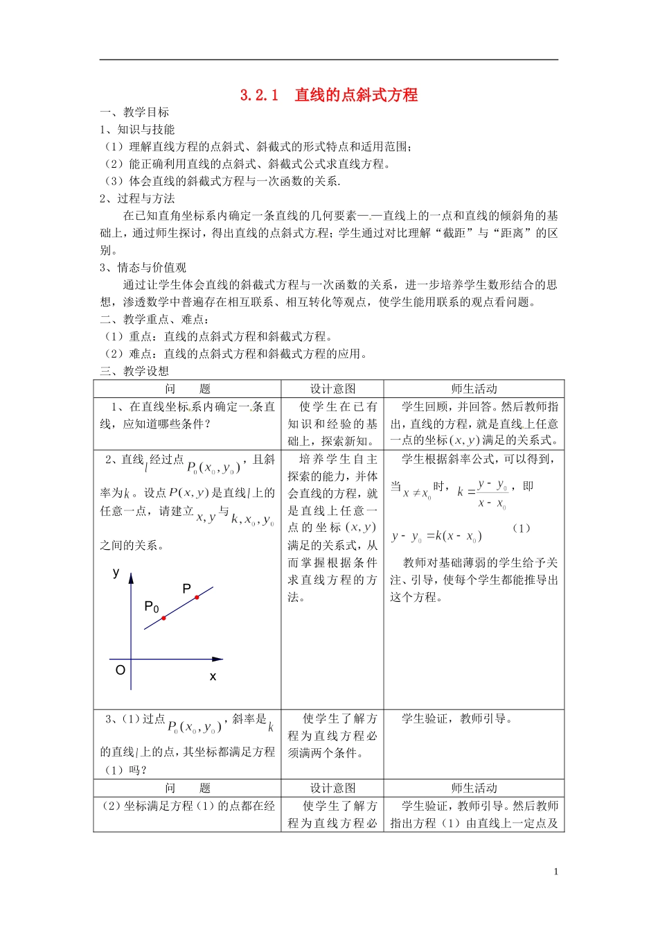 高中数学 第三章《直线的点斜式方程》教案 新人教A版必修2_第1页
