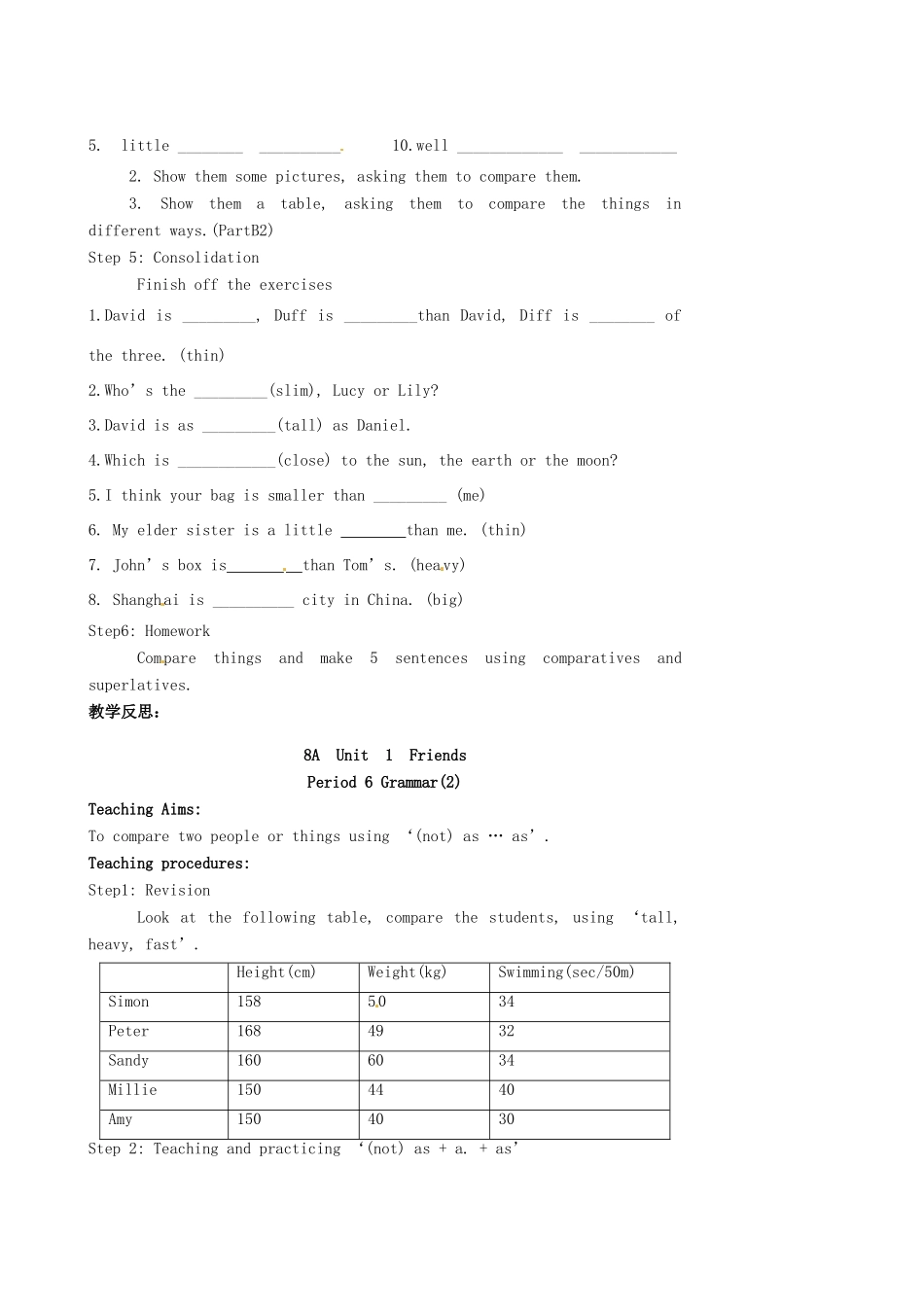 江苏省灌云县圩丰中学八年级英语上册《8A Unit 1 Friends Grammar》教案 牛津版_第2页