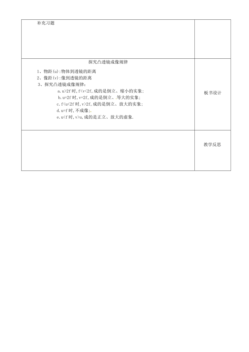 江苏省淮安市金湖县吕良中学八年级物理上册 第四章 第三节 探究凸透镜成像的规律教案1 苏科版_第3页
