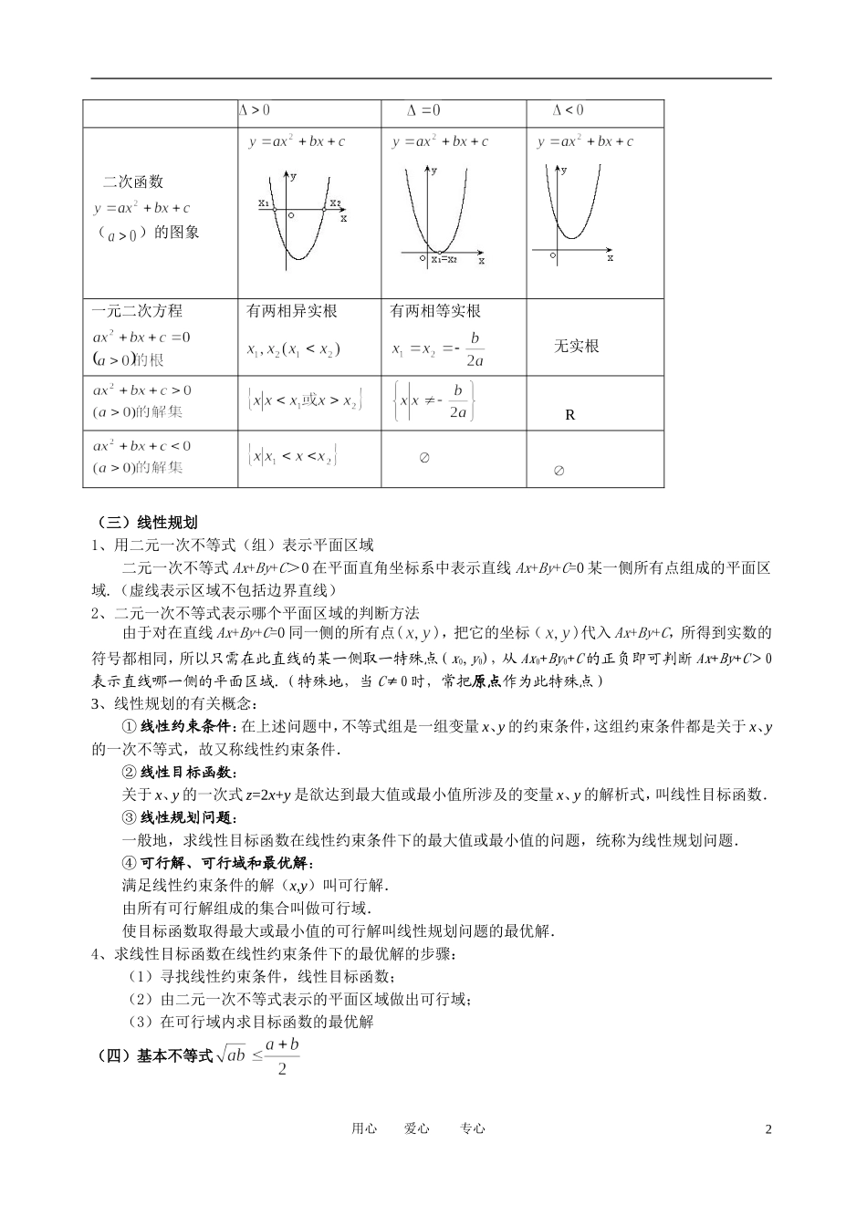 高中数学 第三章《不等式》复习小结教案 新人教版必修5_第2页