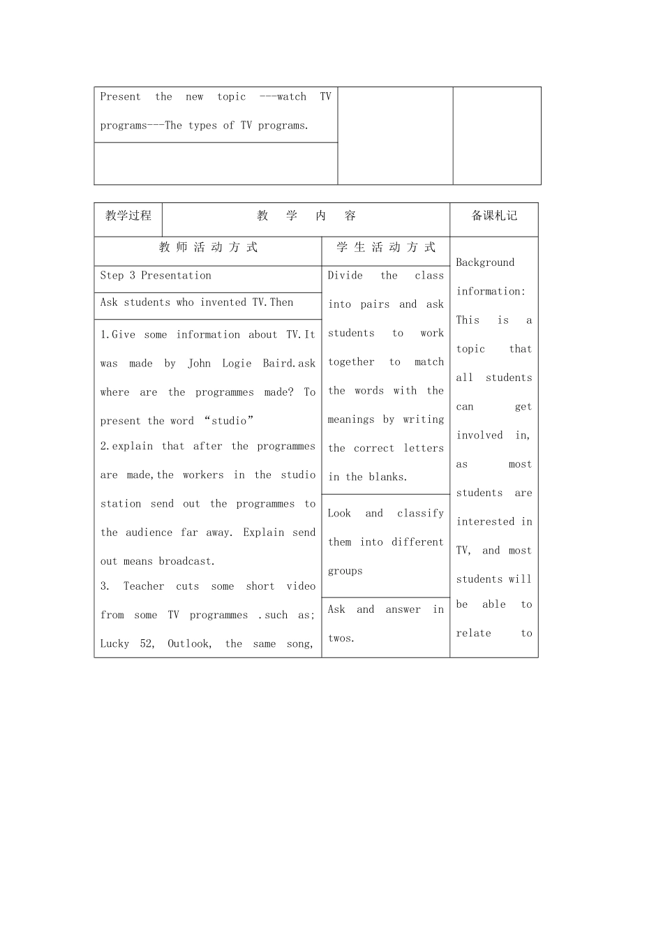 江苏省淮北中学九年级英语上册 Unit 4TV Programmes教案 牛津译林版_第2页