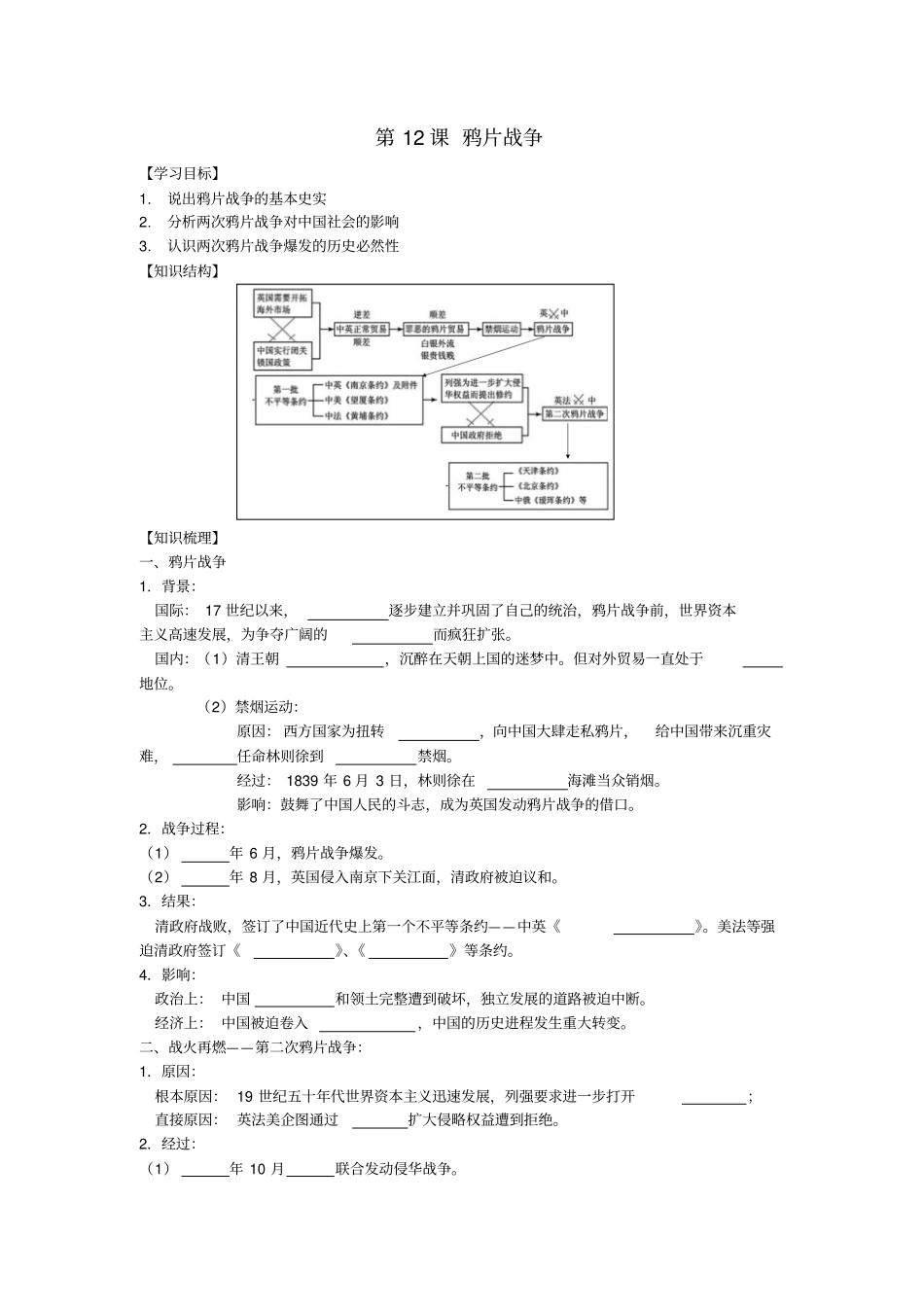 2012017学年岳麓版历史必修1导学案12鸦片战争版缺答案_第1页