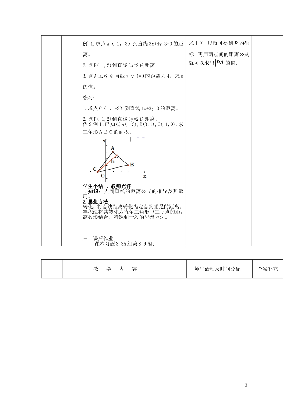 高中数学 第三章 直线与方程 3.3.3 点到直线的距离教案 新人教A版必修2-新人教A版高一必修2数学教案_第3页