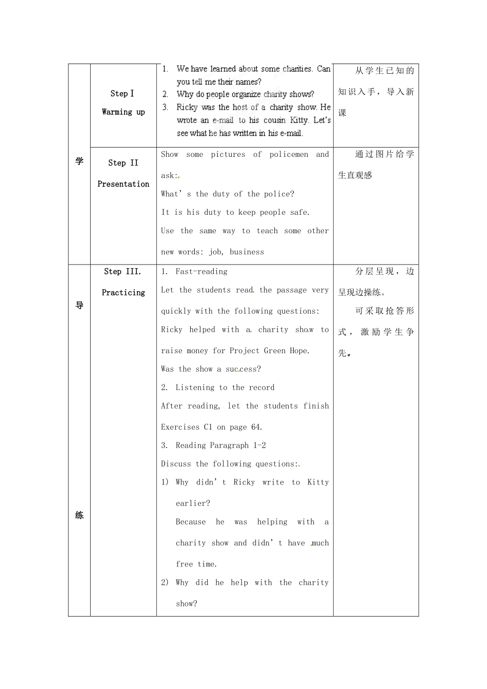江苏省海安县大公初级中学八年级英语下册《8B Unit 4 A charity show》Period 2 Reading（1）教案 牛津版_第3页