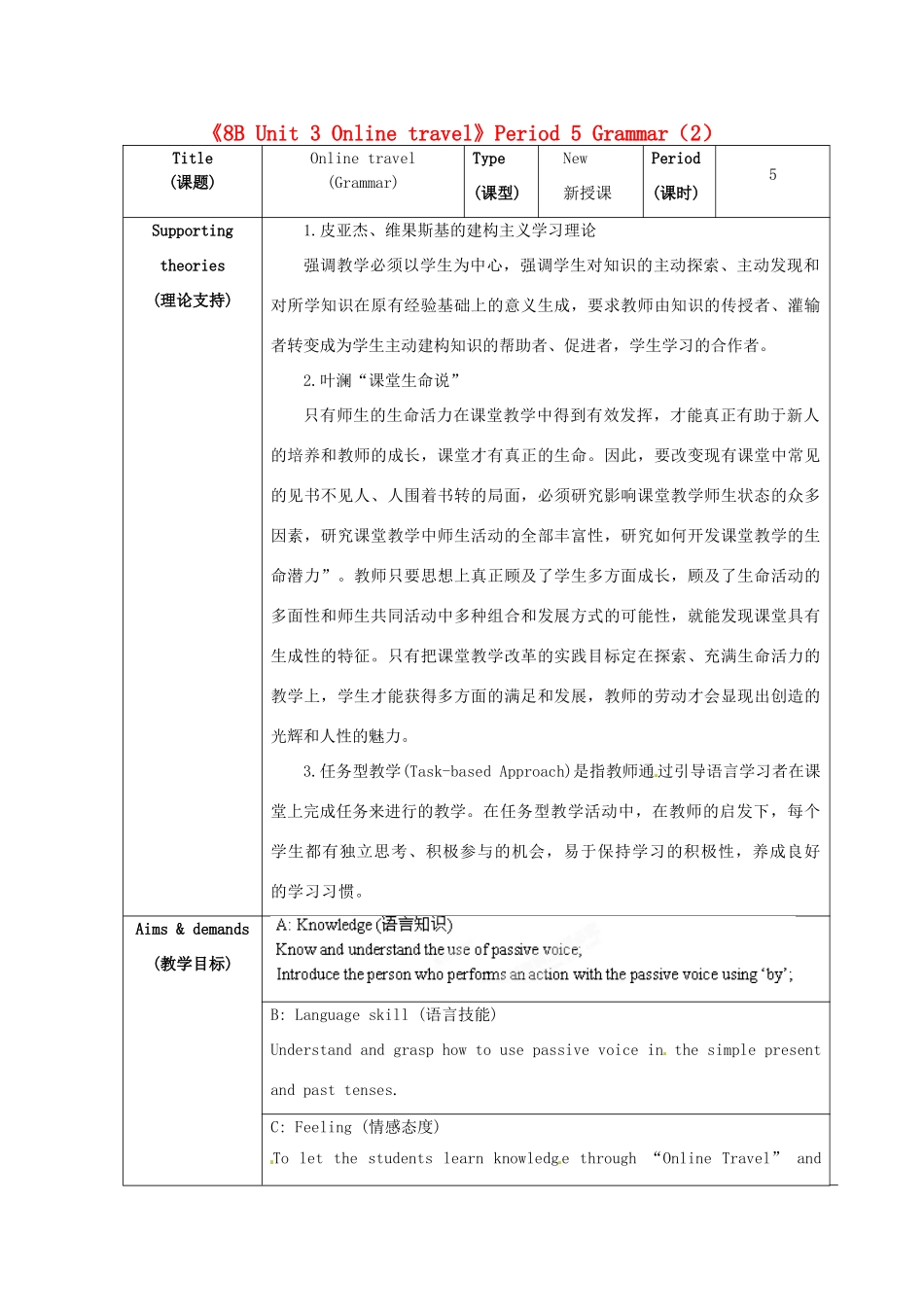 江苏省海安县大公初级中学八年级英语下册《8B Unit 3 Online travel》Period 5 Grammar（2）教案 牛津版_第1页