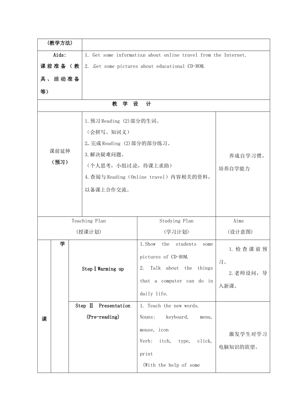 江苏省海安县大公初级中学八年级英语下册《8B Unit 3 Online travel》Period 3 Reading（2）教案 牛津版_第2页