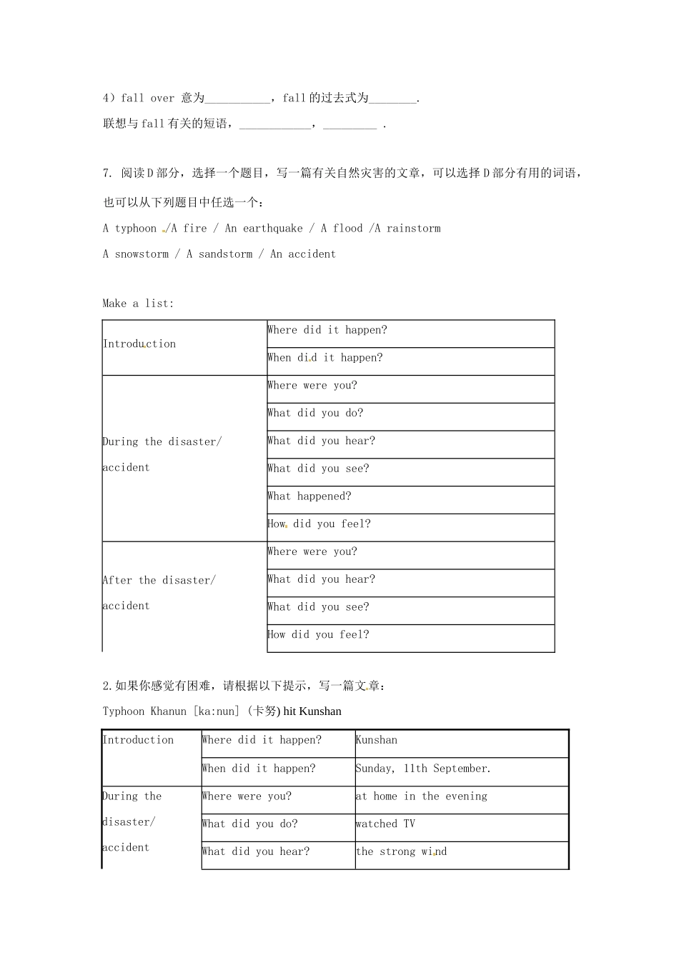 江苏省海安县大公初级中学八年级英语上册《8A Unit 6 Natural disasters》Period 7 Main task学案（无答案） 牛津版_第3页