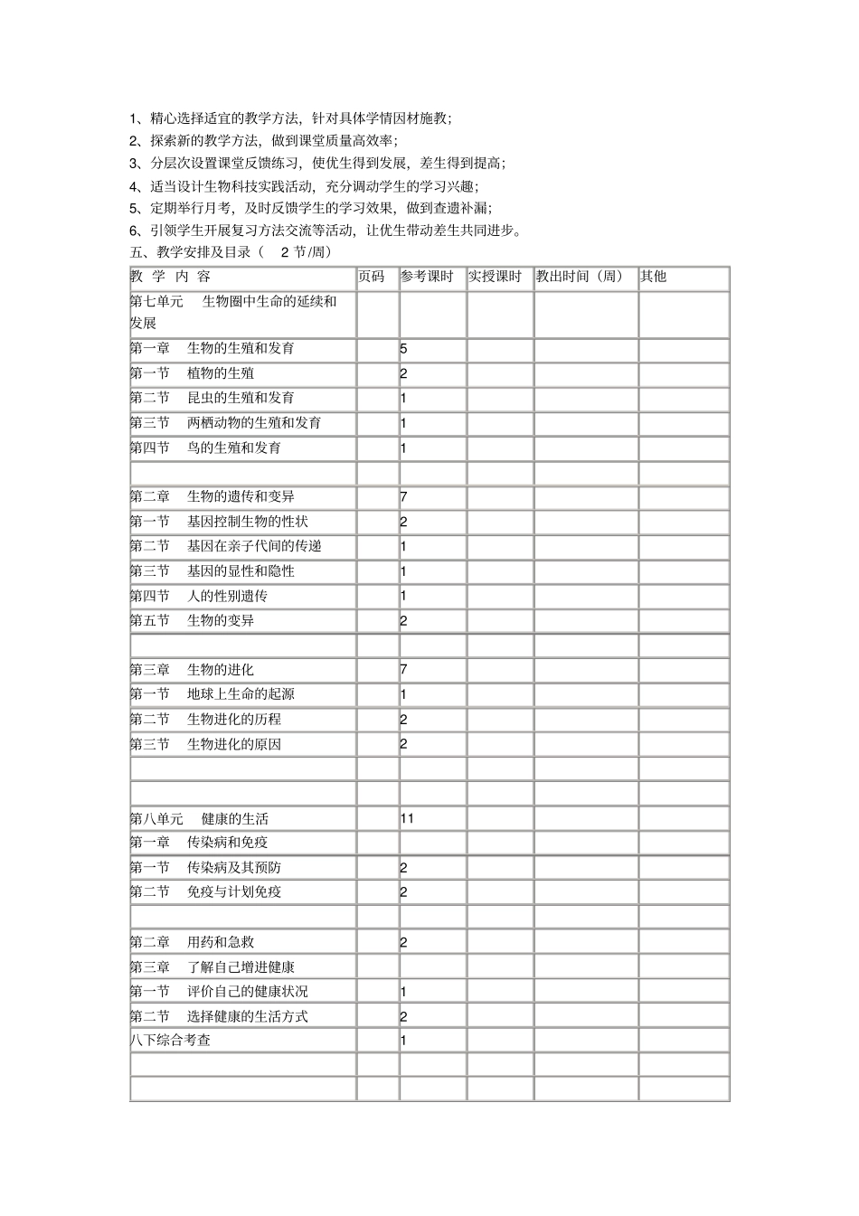 2012017学年新人教版八年级下册生物教学计划_第2页