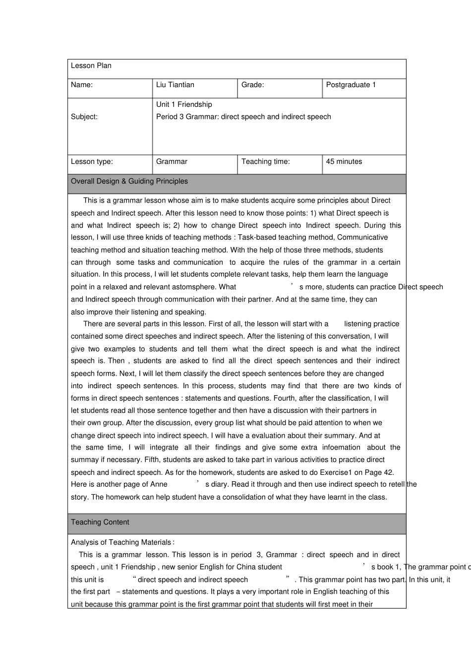 2012017学年直接引语间接引语纯英文教学计划_第1页