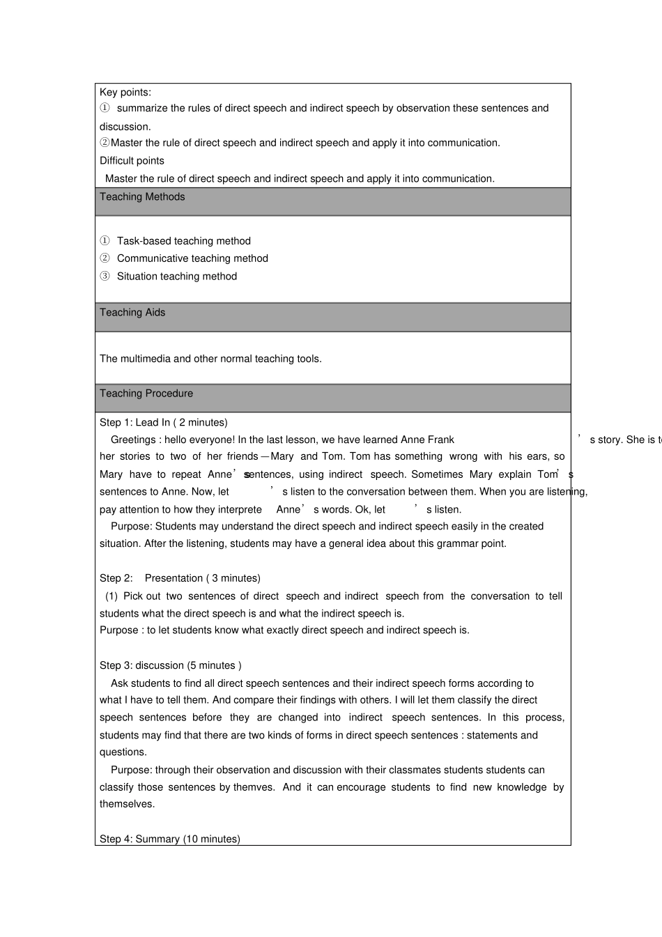2012017学年直接引语间接引语纯英文教学计划_第3页