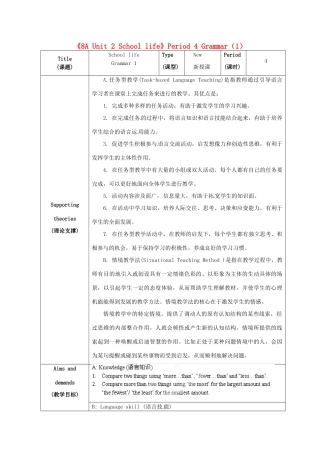 江苏省海安县大公初级中学八年级英语上册《8A Unit 2 School life》Period 4 Grammar（1）教案 牛津版