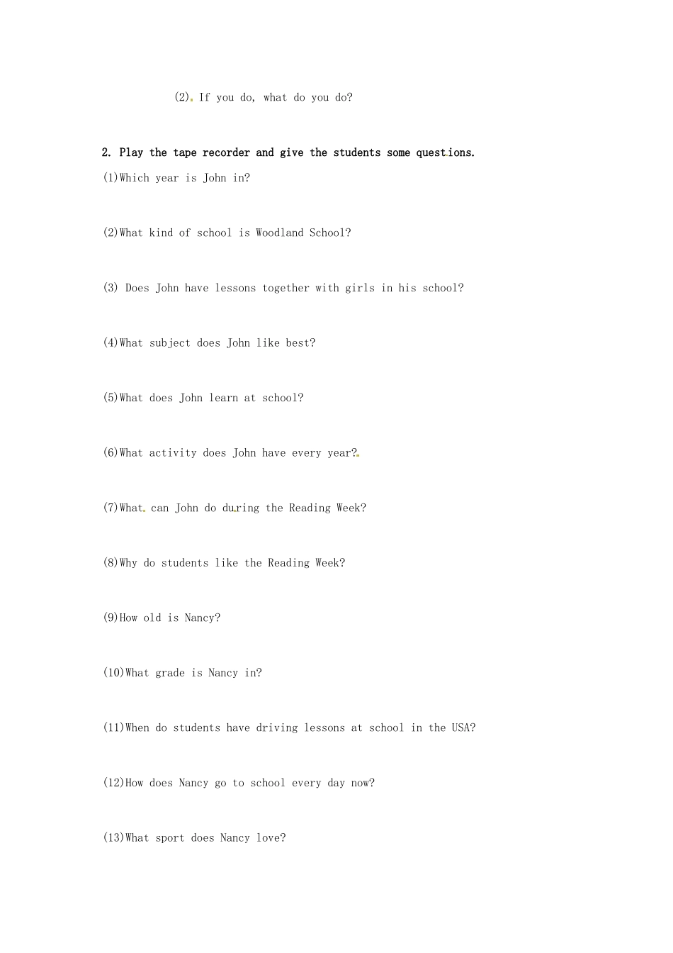 江苏省海安县大公初级中学八年级英语上册《8A Unit 2 School life》Period 2 Reading（1）学案（无答案） 牛津版_第2页