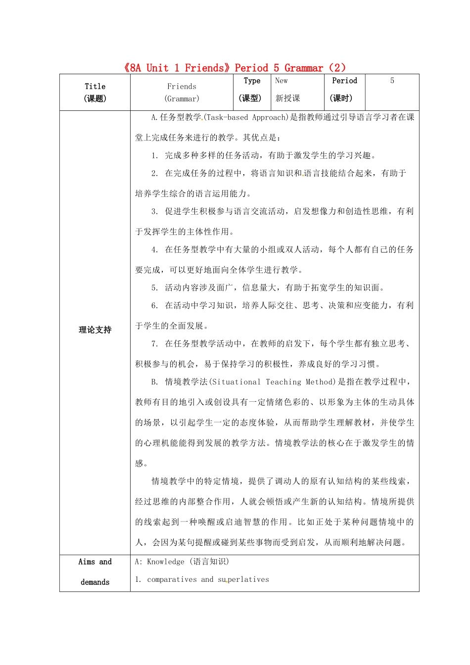 江苏省海安县大公初级中学八年级英语上册《8A Unit 1 Friends》Period 5 Grammar（2）教案 牛津版_第1页