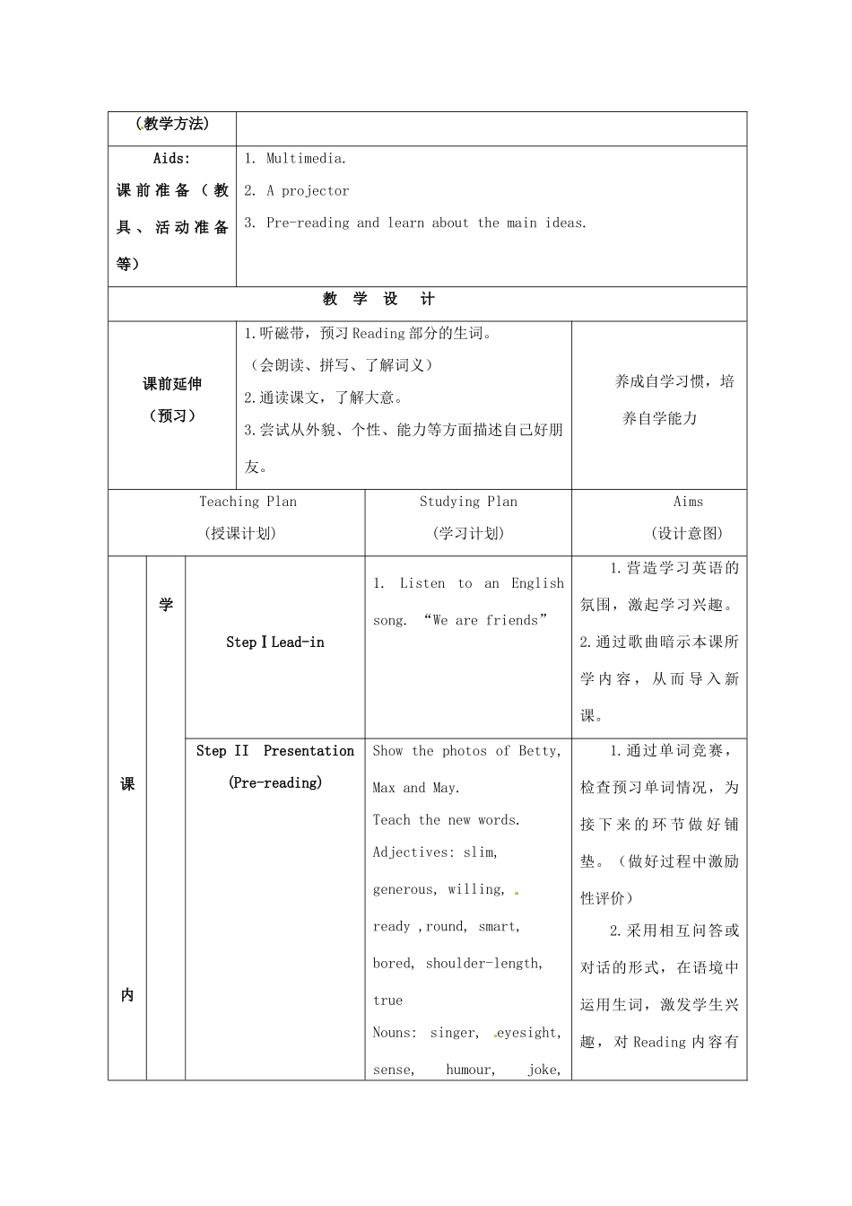 江苏省海安县大公初级中学八年级英语上册《8A Unit 1 Friends》Period 2 Reading（1）教案 牛津版_第2页