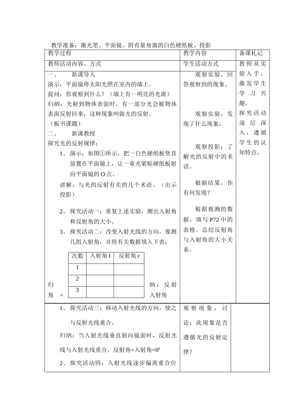江苏省洪泽外国语中学八年级物理上册 第五节 光的反射教案 苏科版_第2页