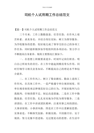 司机个人试用期工作总结范文