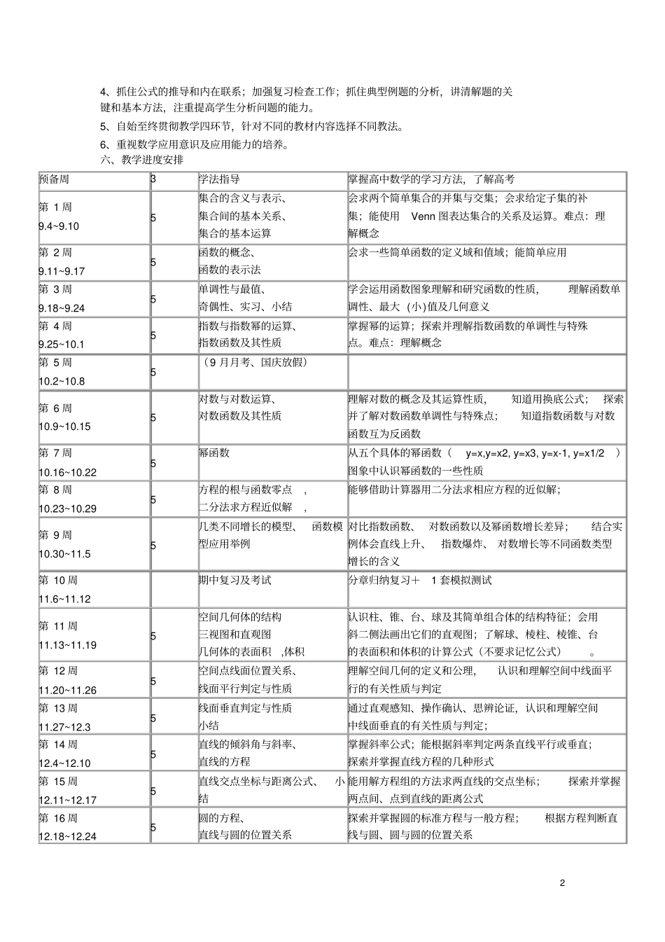 2012017学年高一上学期数学教学计划_第2页