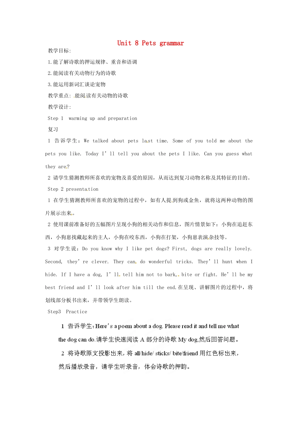江苏省泰兴市新市初级中学七年级英语下册 Unit 8 Pets grammar教案 （新版）牛津版_第1页