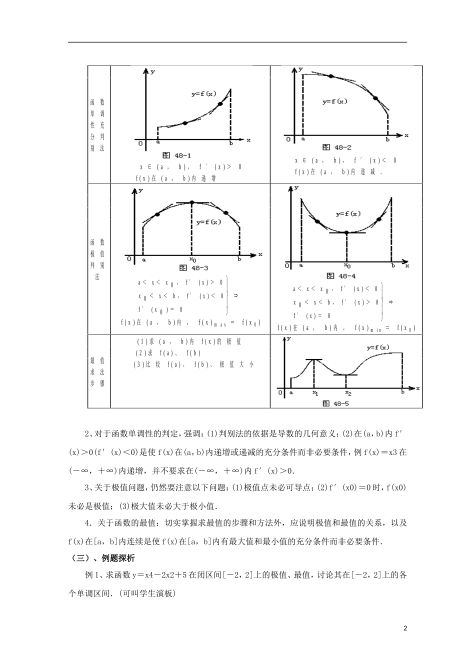 高中数学 第三章 导数应用小结与复习教案 北师大版选修2-2-北师大版高二选修2-2数学教案_第2页