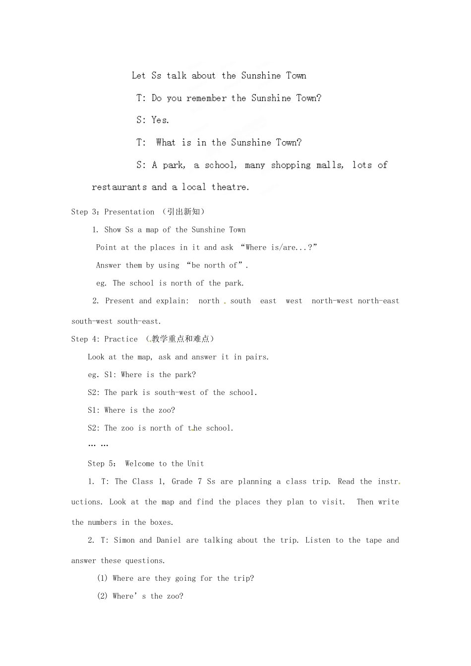 江苏省泰兴市新市初级中学七年级英语下册 Unit 4 Finding your way welcome教案 （新版）牛津版_第2页