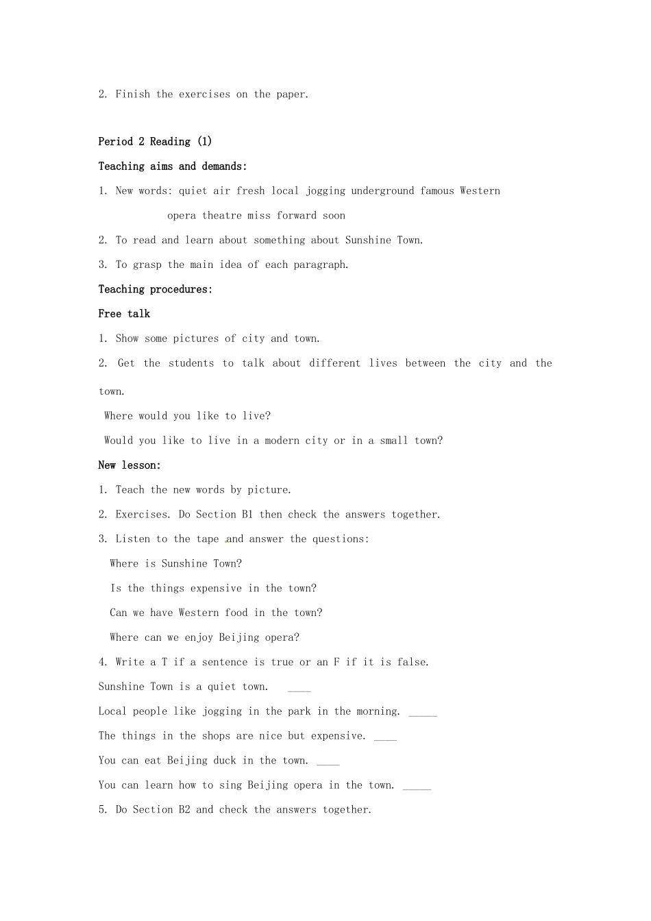 江苏省泰兴市新市初级中学七年级英语下册 Unit 3 Welcome to Sunshine Town Comic strip and Welcome to the unit教案 （新版）牛津版_第3页