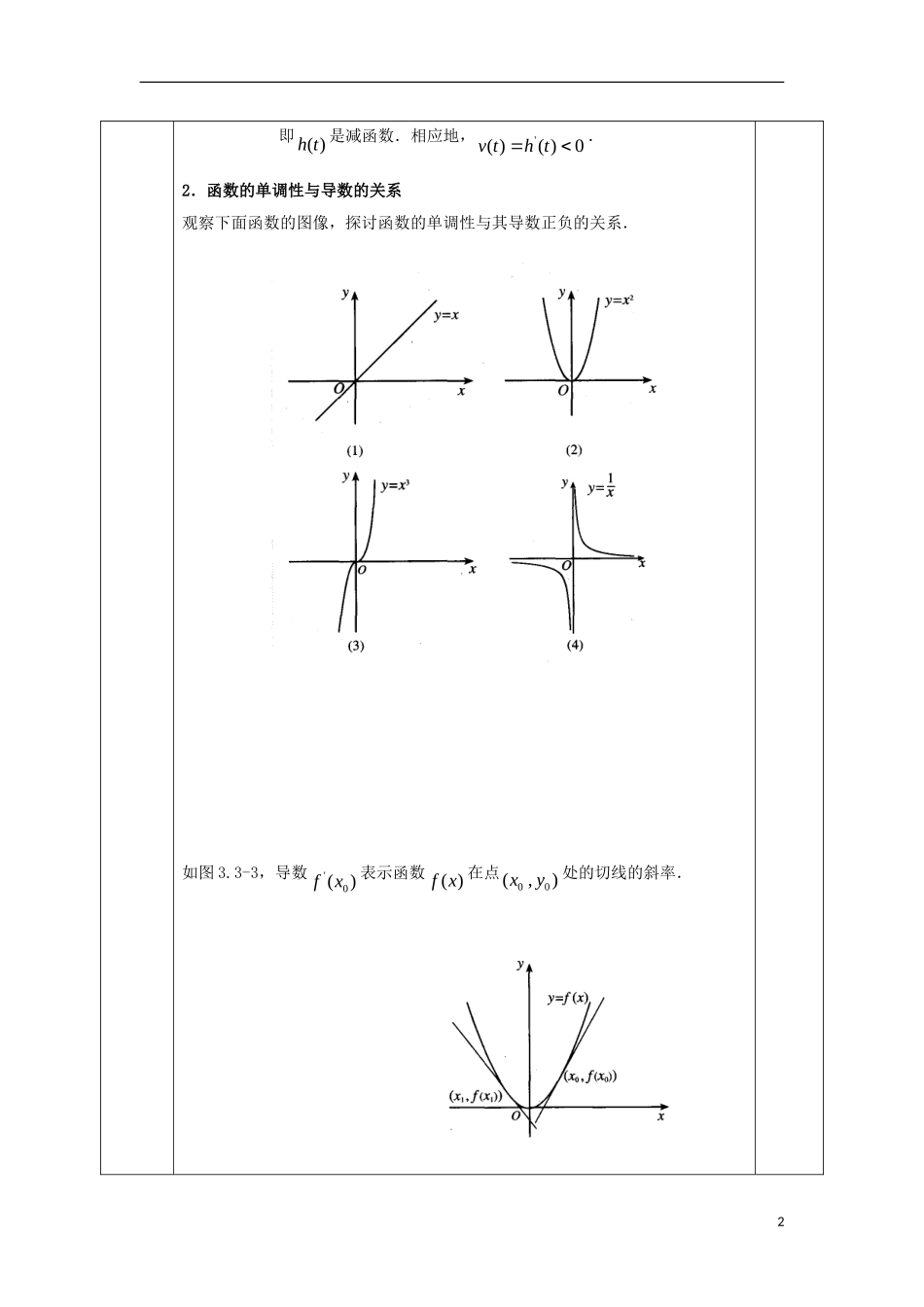 高中数学 第三章 导数及其应用 3.3 导数在研究函数中的应用 3.3.1 函数的单调性与导数教案 文 新人教A版选修1-1-新人教A版高二选修1-1数学教案_第2页