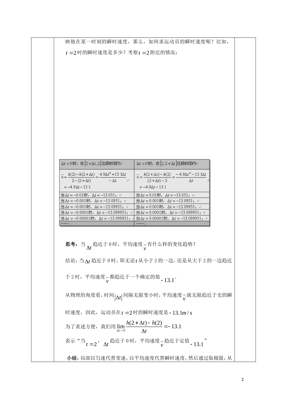 高中数学 第三章 导数及其应用 3.1 变化率与导数 3.1.2 导数的概念教案 新人教A版选修1-1-新人教A版高二选修1-1数学教案_第2页