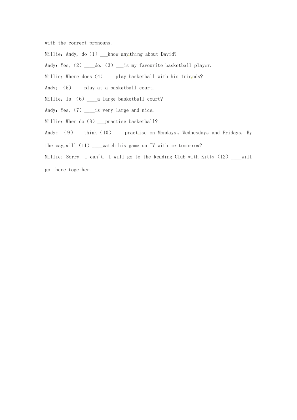 江苏省江阴市璜土中学七年级英语上册《Unit 2 My Day第四课时Grammer（A）》学案（无答案） 牛津版_第3页