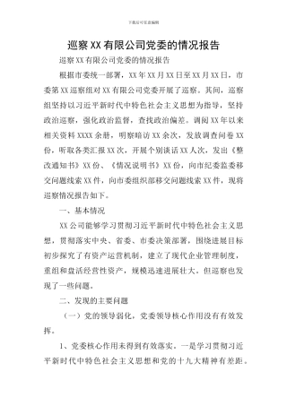 巡察XX有限公司党委的情况报告