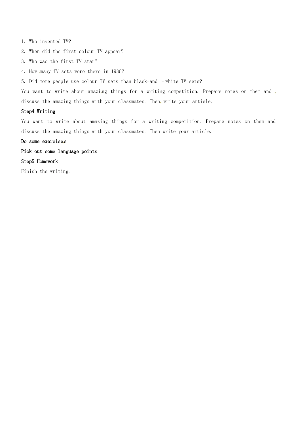 江苏省永丰初级中学七年级英语下册《Unit 4 Amazing things》Period 9 Main task教案 牛津版_第2页